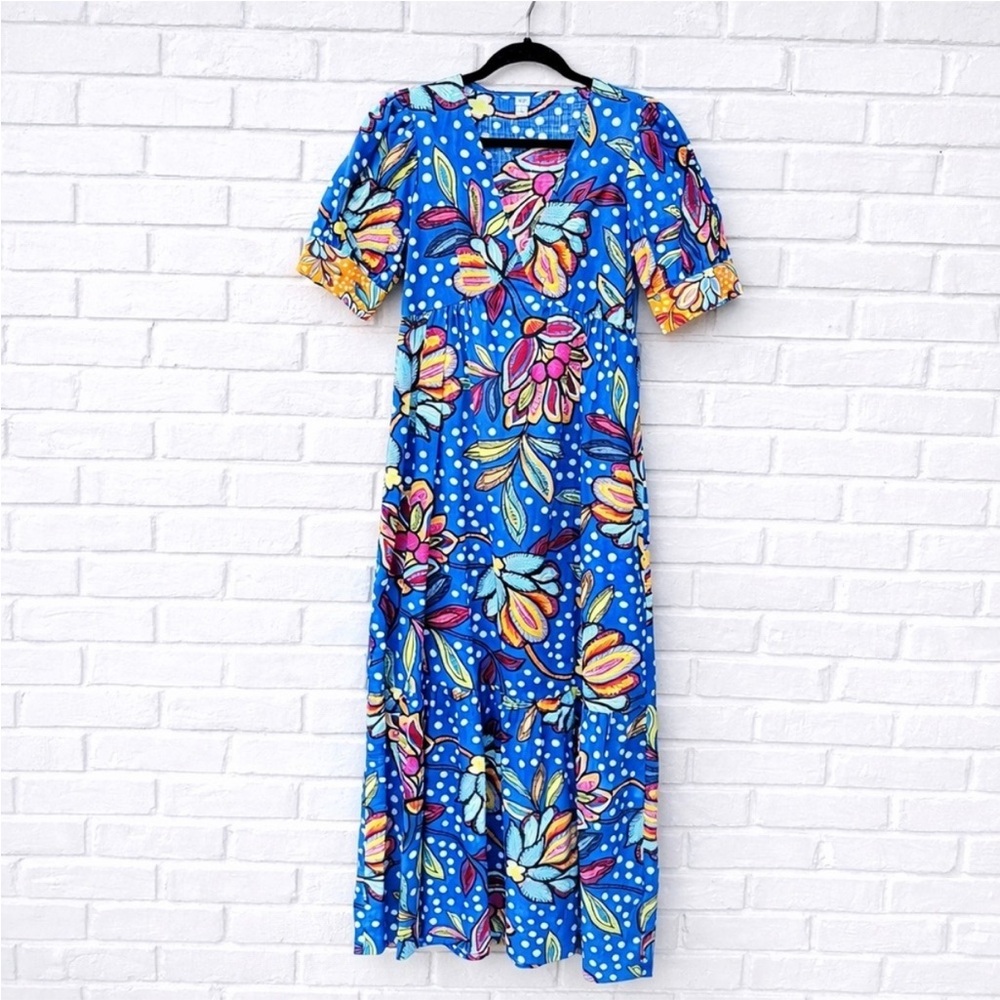 Tabitha Brown Target Dress Floral/Polka Dot Print Puff Sleeve maxi cotton